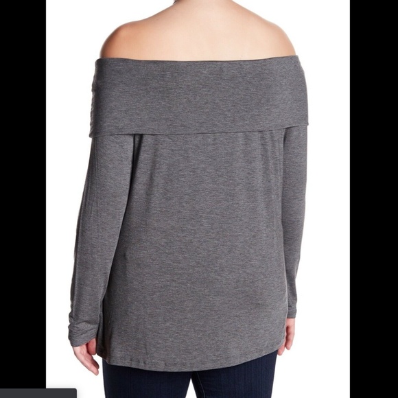 NWT $52 Bobeau Marllyn Off Shoulder‎ Knit Blouse in Grey [ PLUS SZ 2X ] - Picture 2 of 12